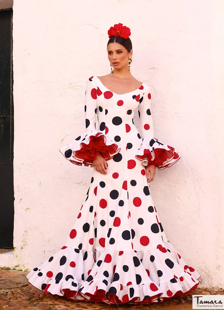 Flamenco dress, fuchsia pink with Black polka dots