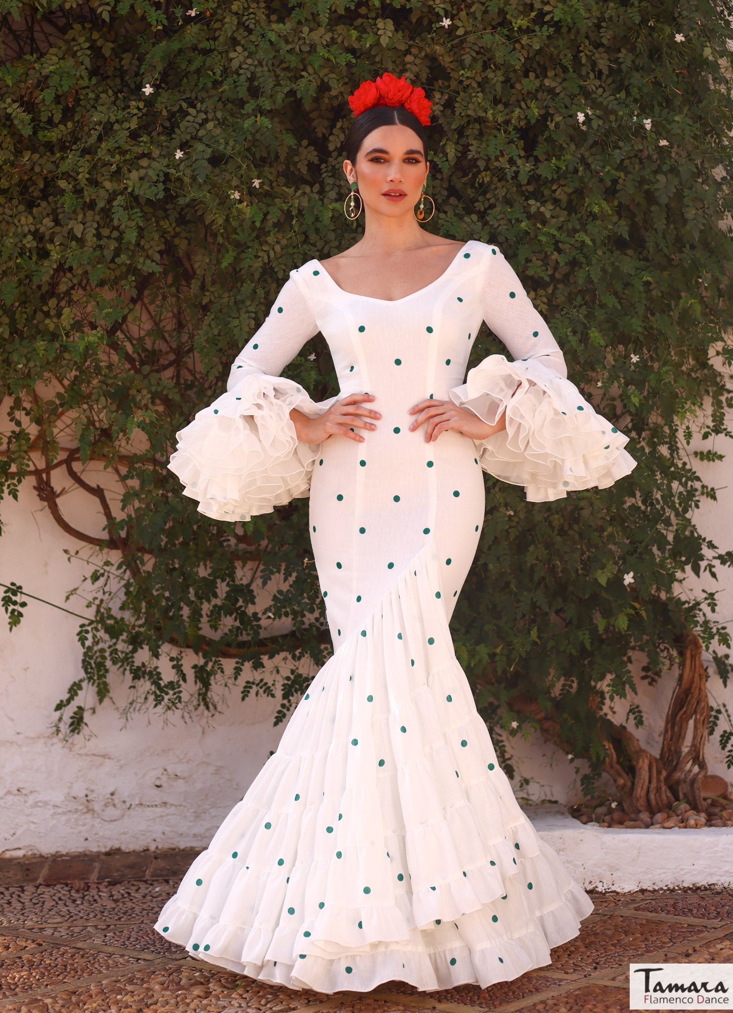 Triana Flamenco dress with green polka dots