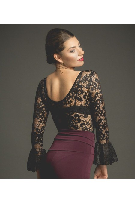 Body/Camiseta flamenca MUJER modelo Body Relente - Encaje Negro