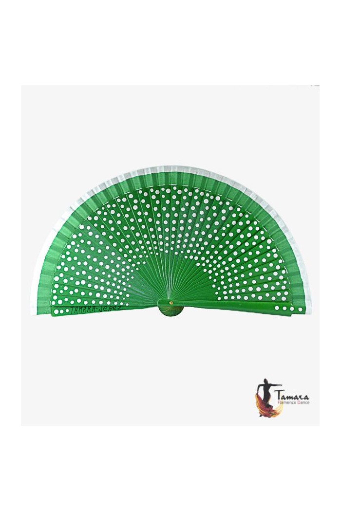  Spanish fans model Flamenco fan (19 cm) - Hand painted white polka dots Andalusian green