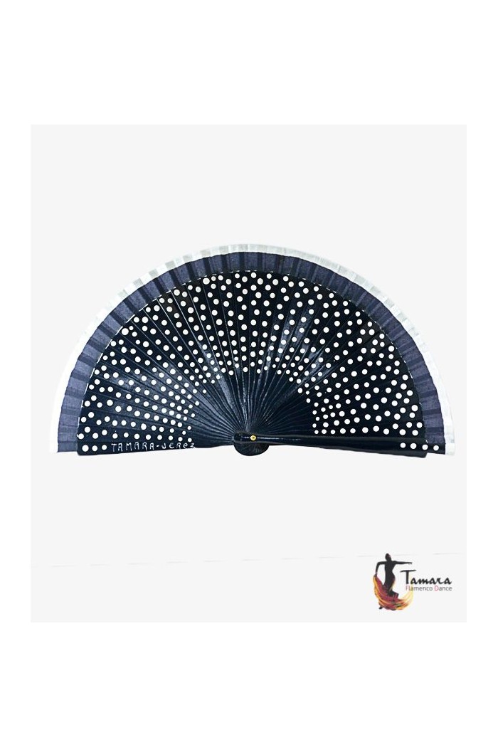 Abanicos y Pericones modelo Abanico flamenco (19 cm) - Lunares blancos pintado a mano Azul Marino