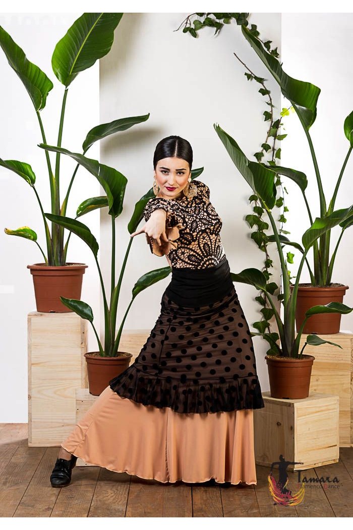 Body/Camiseta flamenca MUJER modelo Camiseta Albores - Punto elástico Floral fondo beig