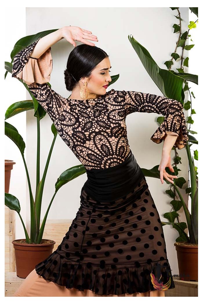 Maillot, body et haut de flamenco FEMME modèle T-shirt Albores - Tricoté élastique Imprimé floral