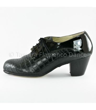 zapatos de flamenco para hombre - Begoña Cervera - Blucher caballero negro piel coco y charol lateral