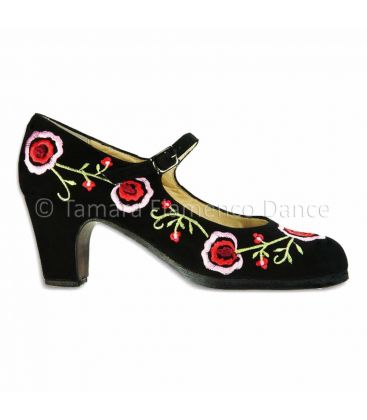 flamenco shoes professional for woman - Begoña Cervera - Bordado Correa II black suede