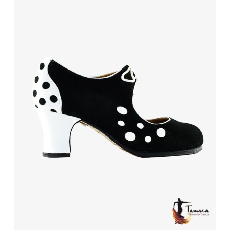 Zapatos de flamenco Profesionales modelo Zapatos de flamenco Lola - Blanco-Negro - Ante y charol - Mismo material y color - Carrete 6cm - Ancho especial Blanco-Negro