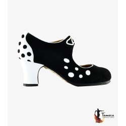 Zapatos de flamenco Profesionales modelo Zapatos de flamenco Lola - negro-rojo - Ante y charol - Mismo material y color - Carrete 6cm - Ancho especial negro-rojo