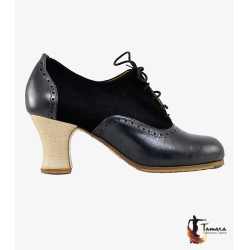 Chaussures professionnelles de flamenco Tamara modèle Chaussures de flamenco Garrotin - Cuir et daim - Bois - Carrete 6cm - Largeur Spécial Noir