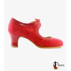 Zapatos de flamenco Profesionales Tamara modelo Zapatos de flamenco Tiento - Rojo - Ante y Serpiente - Mismo material y color - Carrete 6cm - Ancho especial Rojo