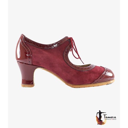 Tamara Flamenco shoes - Professionals model Flamenco shoes Bolero - Bordeaux - Suede and patent leather - Standard: same material & color - Carrete 6cm - Wide Bordeaux