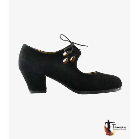 Tamara Flamenco shoes - Professionals model Flamenco shoes Jaleo - Black - Suede - Standard: same material & color - Cubano 5 cm - Wide Black