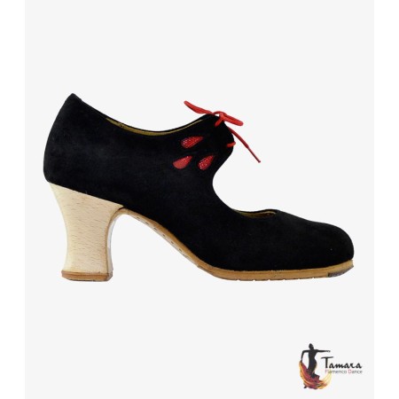 Tamara Flamenco shoes - Professionals model Flamenco shoes Fandango - Black - Leather & Snake leather - Standard: same material & color - Carrete 6cm - Wide Black