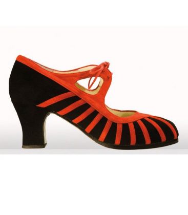 zapatos de flamenco profesionales personalizables - Begoña Cervera - Primor negro y rojo ante