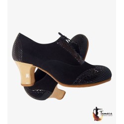 Zapatos de flamenco Profesionales Tamara modelo Zapatos de flamenco Macarena - Negro - Ante y Serpiente - Madera - Carrete 6cm - Ancho especial Negro