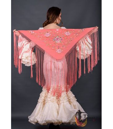spanish shawls - - Florencia Shawl Beig Fringe - Pink tons Embroidered