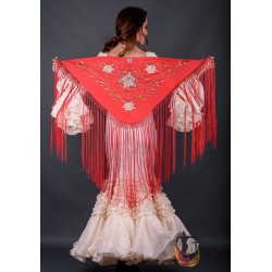 Châle flamenco brodé modèle Châle Florencia - Brodé Tons Terres Beige
