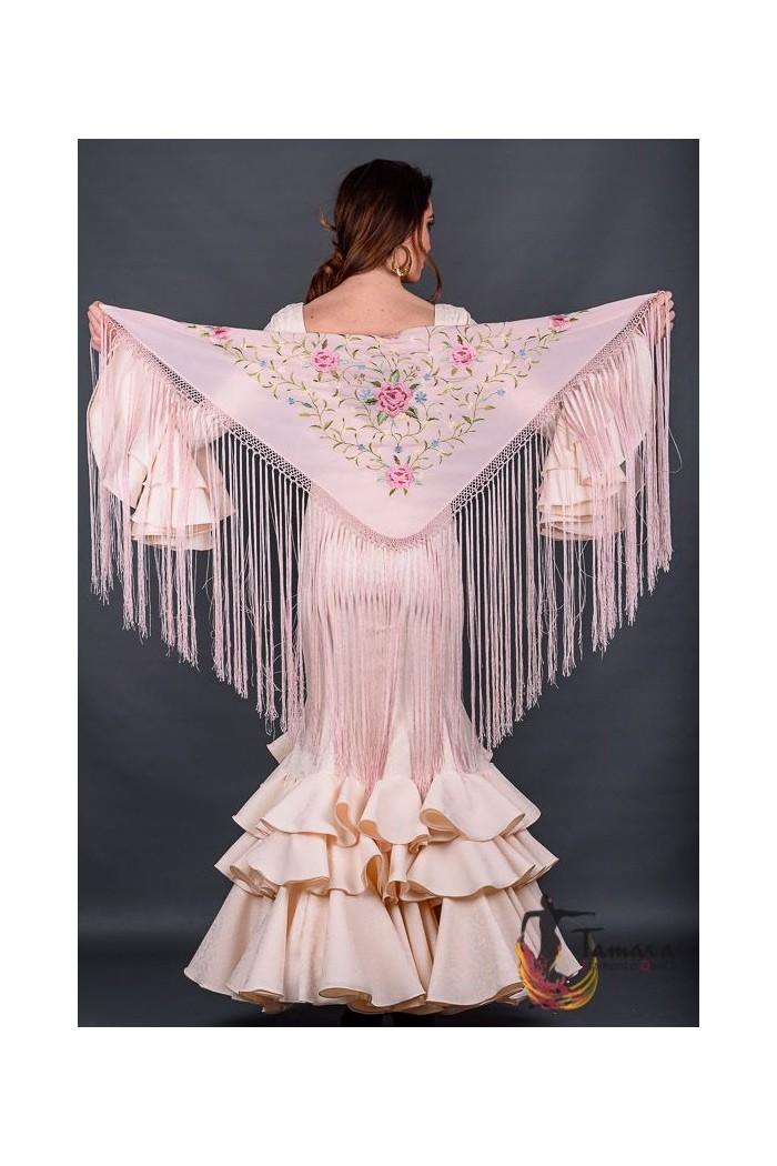 Embroidered flamenco shawl model Florencia Shawl - Pink tons Embroidered Mustard