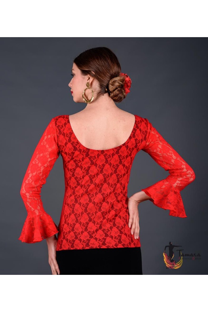 Body/Camiseta flamenca MUJER modelo Camiseta Alcazar - Viscosa y encaje negro con encaje negro