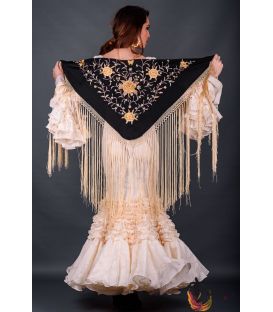 spanish shawls - - Florencia Shawl Beig Fringe - Golden tons Embroidered