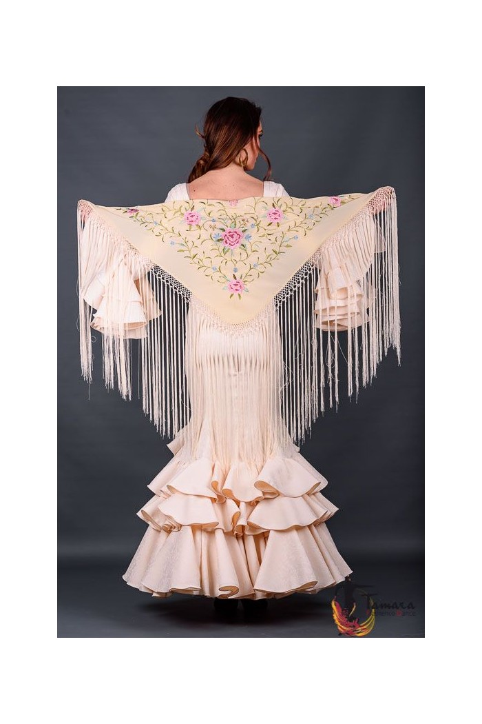 Châle flamenco brodé modèle Châle Florencia - Brodé Tons rose Bordeaux
