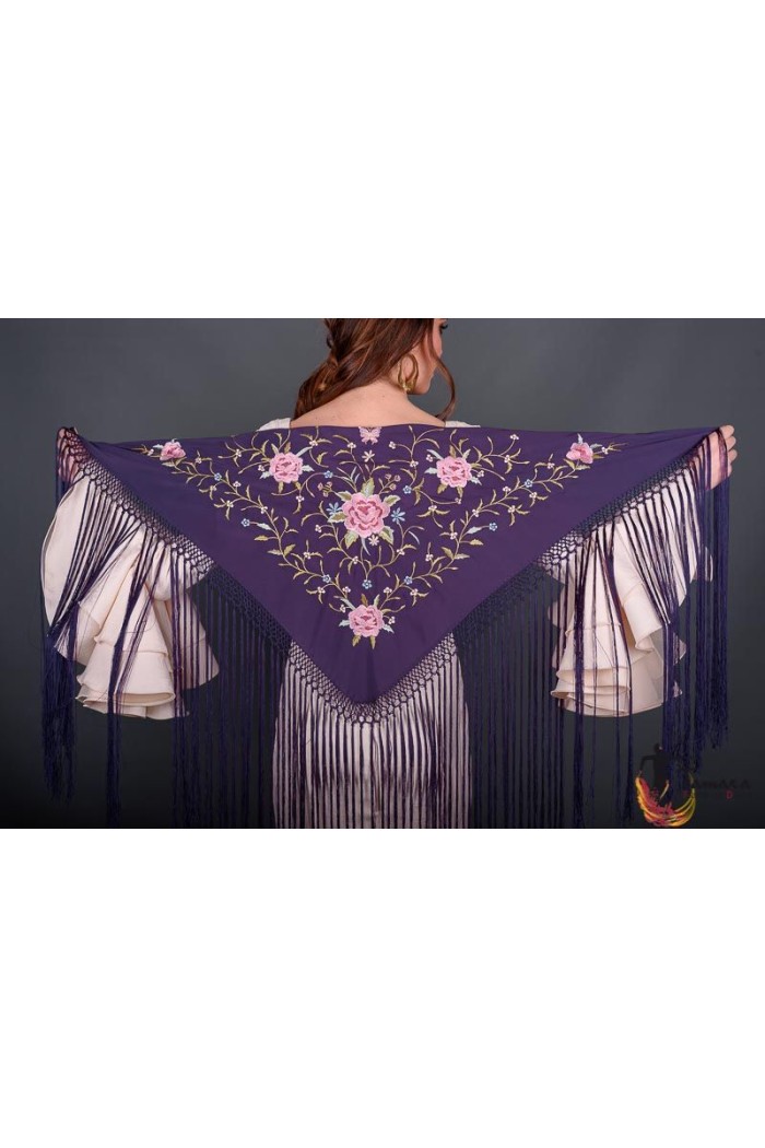  Embroidered flamenco shawl model Florencia Shawl - Pink tons Embroidered Mustard