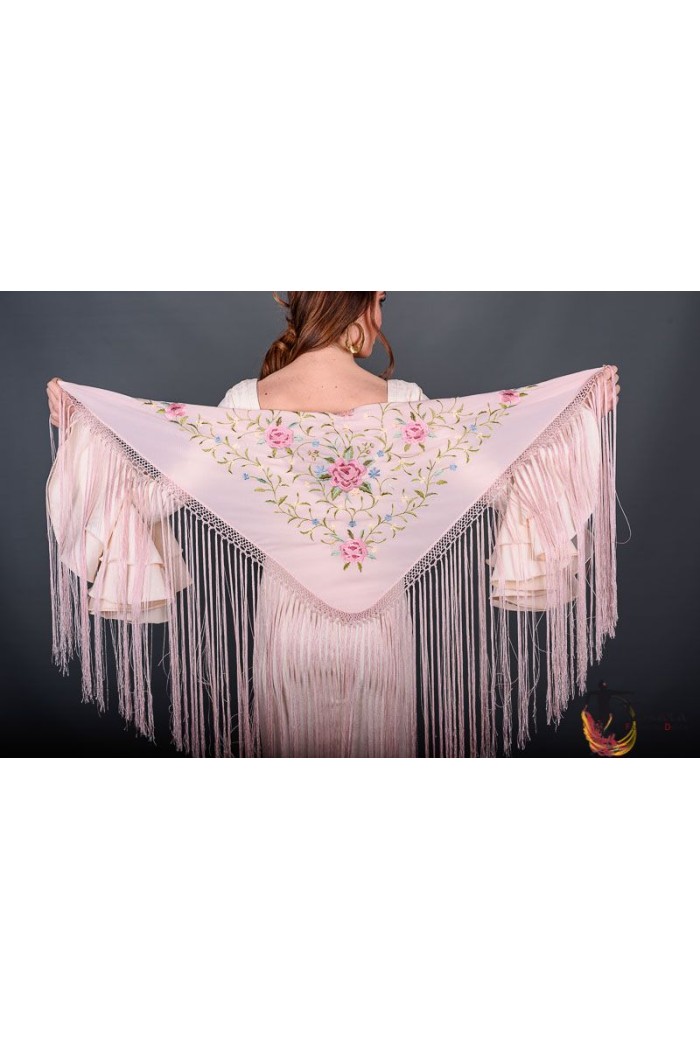 Châle flamenco brodé modèle Châle Florencia - Brodé Tons rose Bordeaux