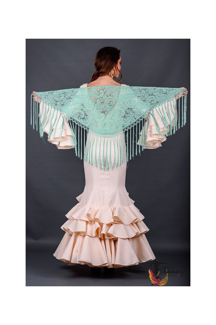 Châle foire uni/imprimé/lacé modèle Châle Femme - Dentelle Bleu canard