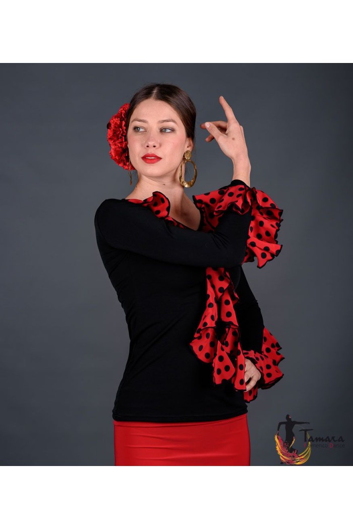 Body/Camiseta flamenca MUJER modelo Camiseta Tarifa Lunares - Viscosa y crep Negro lunares rojos