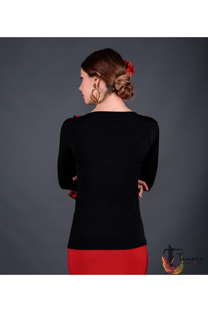 Body/Camiseta flamenca MUJER modelo Camiseta Tarifa Lunares - Viscosa y crep Negro lunares rojos