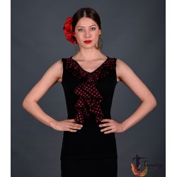 Body/Camiseta flamenca MUJER modelo Camiseta Tango Lunares - Viscosa Negro lunar blanco