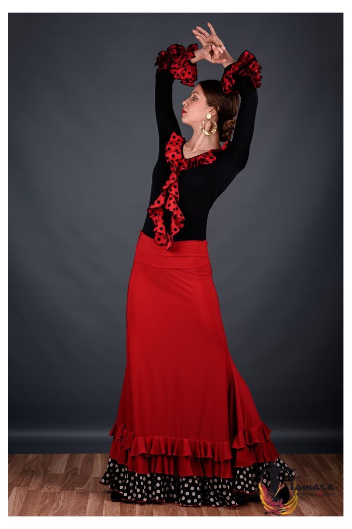Body/Camiseta flamenca MUJER modelo Camiseta Tarifa Lunares - Viscosa y crep Negro lunares rojos
