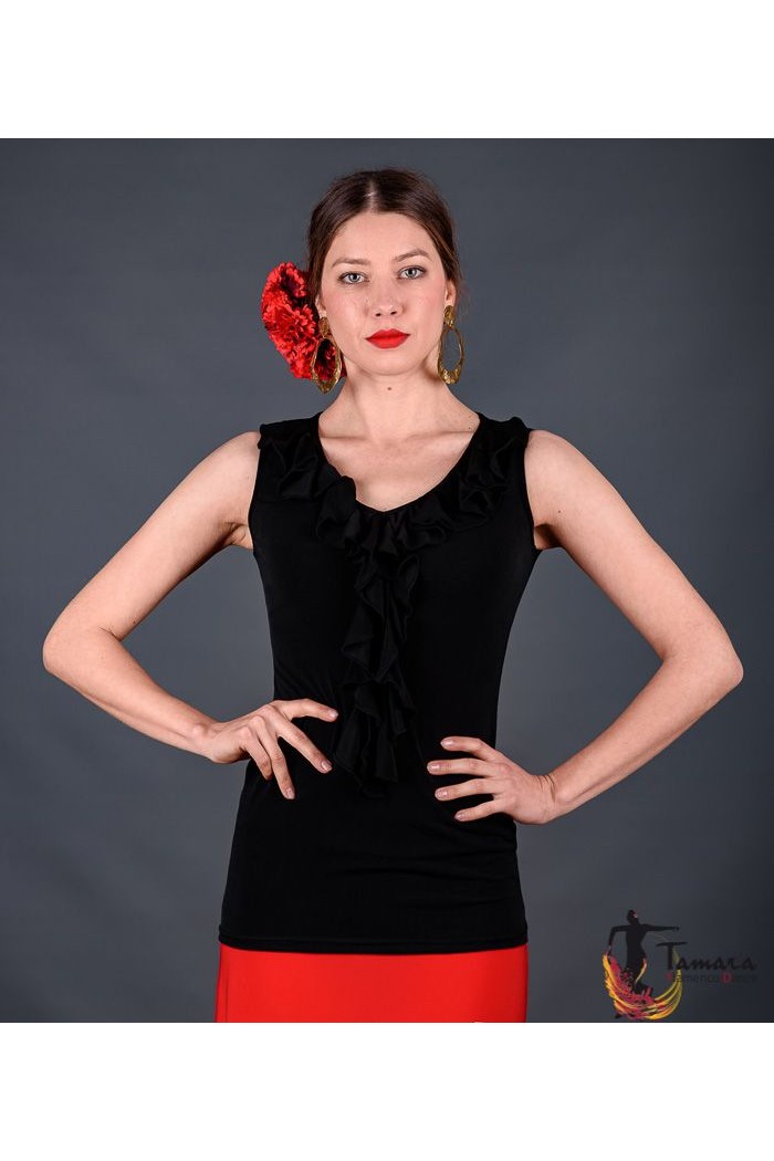 Maillot, body et haut de flamenco FEMME modèle T-shirt Tango - Viscose Noir
