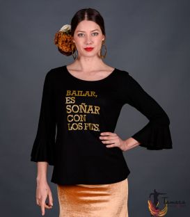 maillots bodys flamenco tops for woman - - T-shirt with flounces GOLD - Soñar es bailar