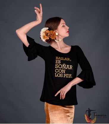 bodycamiseta flamenca mujer bajo pedido - - Camiseta con volantes ORO - Soñar es bailar