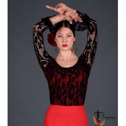 Body/Camiseta flamenca MUJER modelo Camiseta Alcazar - Viscosa y encaje rojo con encaje negro 