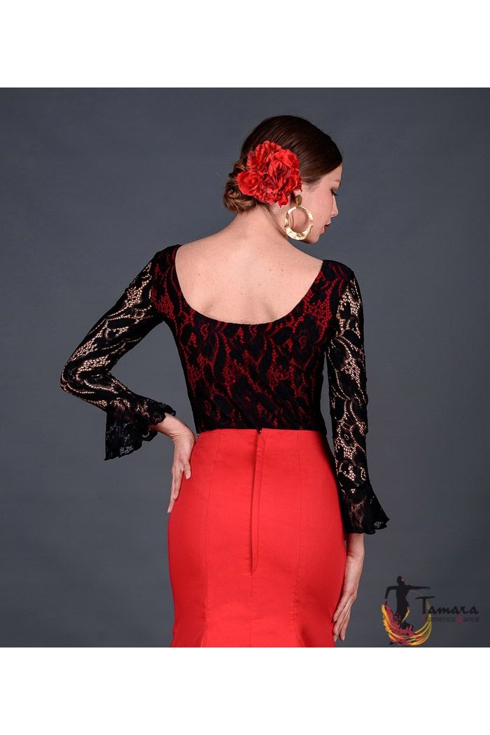 Body/Camiseta flamenca MUJER modelo Camiseta Alcazar - Viscosa y encaje negro con encaje negro