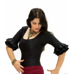 Body/T-shirt flamenco GIRL modèle Body Jaleo enfant - Lycra Noir et Rouge