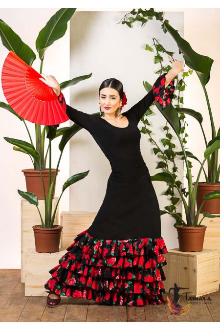 Maillot, body et haut de flamenco FEMME modèle Top Granada - Viscose Noir avec petits points blancs