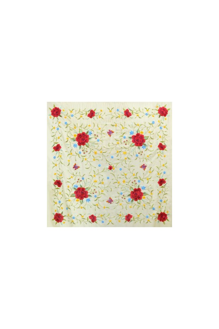  Square Embroidered Manila Shawl model Manila Spring Shawl - Multicolor Embroidered Bordeaux