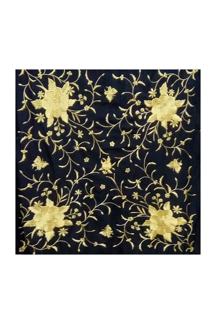 Châle Manille brodé Carré modèle Châle Printemps Manille - Brodé Doré Blanc