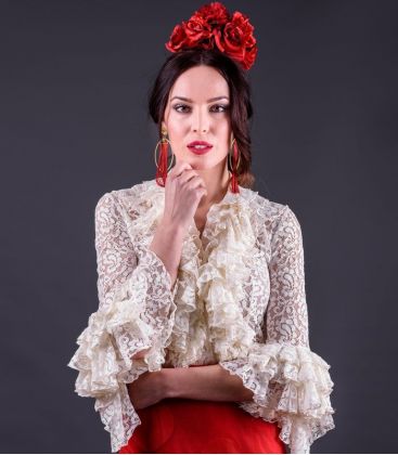 blouses and flamenco skirts in stock immediate shipment - Vestido de flamenca TAMARA Flamenco - Coral ( blouse) Lace