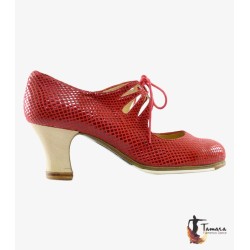 Zapatos de flamenco Profesionales modelo Zapatos de flamenco Cordonera Calado - Rojo - Piel serpiente - Madera - Carrete 6cm - Normal Rojo