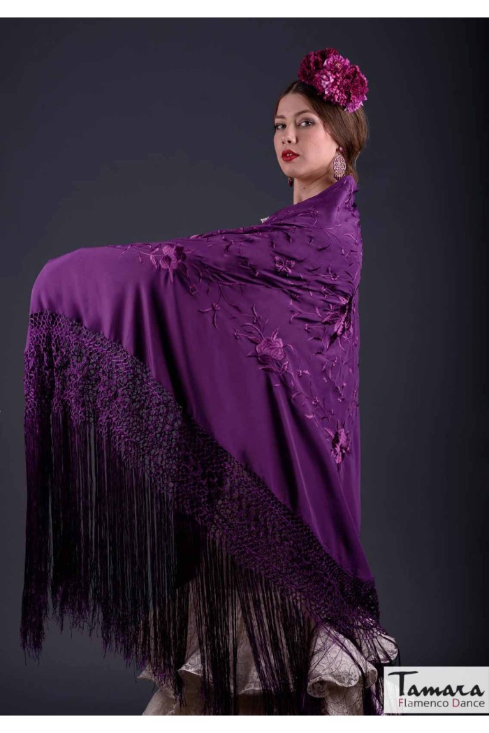  Square Embroidered Manila Shawl model Manila Spring Shawl - Purple Embroidered Blue