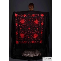 Châle Manille brodé Carré modèle Châle Printemps Manille - Brodé Rouge Noir