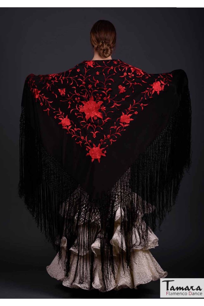  Square Embroidered Manila Shawl model Manila Spring Shawl - Red Embroidered Petrol