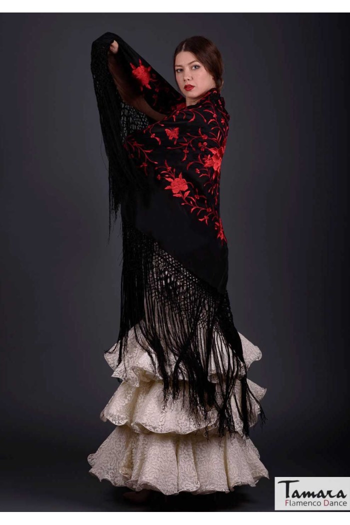  Square Embroidered Manila Shawl model Manila Spring Shawl - Red Embroidered Petrol