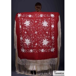 Châle Manille brodé Carré modèle Châle Manille Franges Ivory - Brodé Ivory Fushia