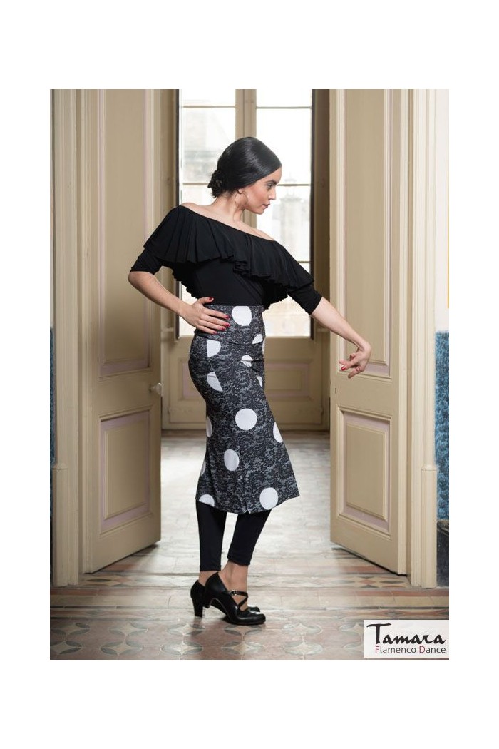 Jupes flamenco FEMME modèle Jupe flamenco Bengala Imprimée - Tricot élastique imprimé à pois blancs