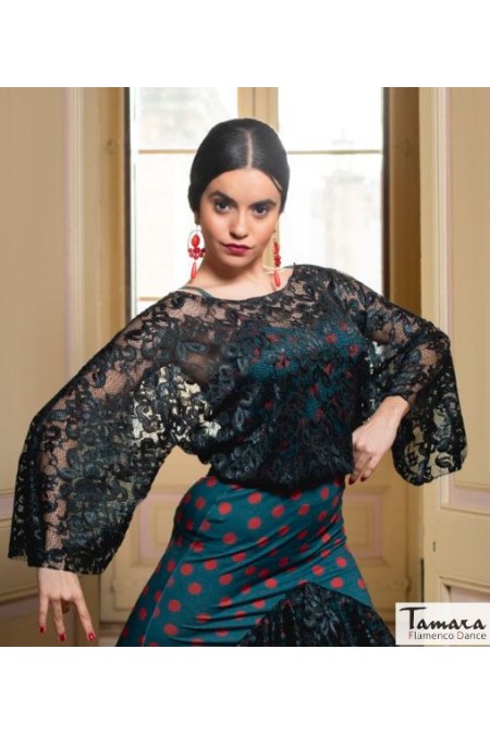 Maillot, body et haut de flamenco FEMME modèle Top Holga - Dentelle Noir
