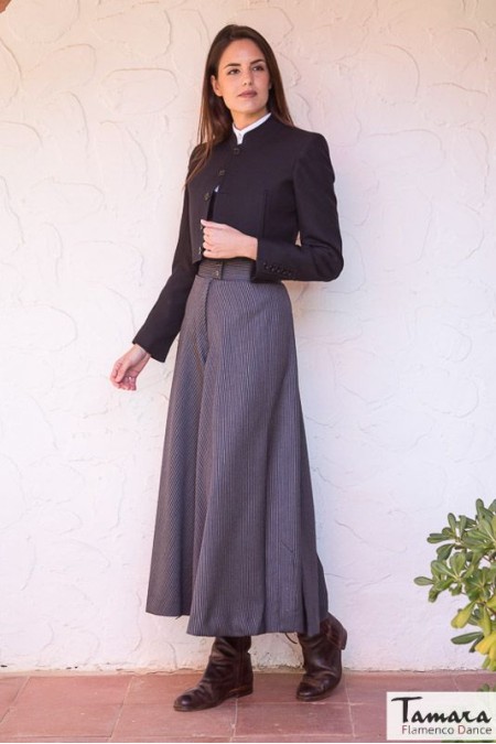 Trajes de corto Mujer - BAJO PEDIDO modelo Falda - pantalón Giralda - Tallas 50 a 60 Tejido Rayas R Verde 13 - Rayas Lana